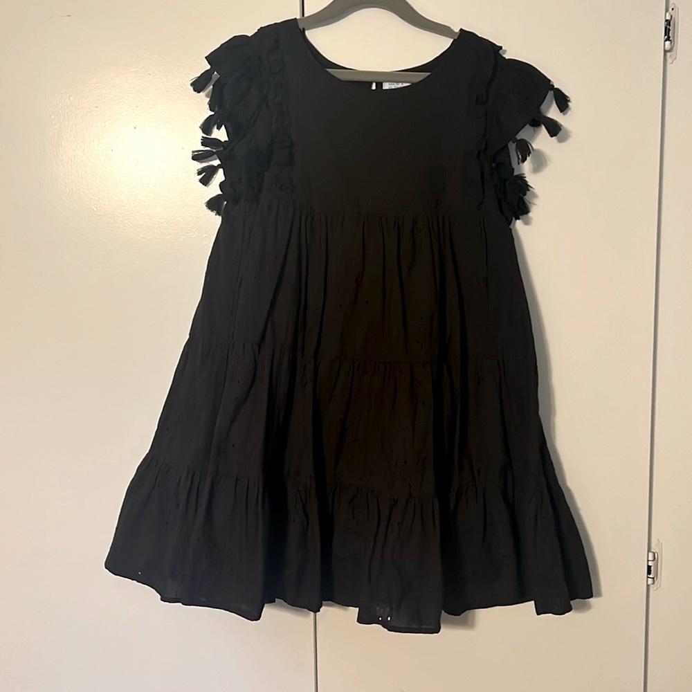 Mer St. Barth Girl’s Black Eyelet Sophie Tassel Dress size 10